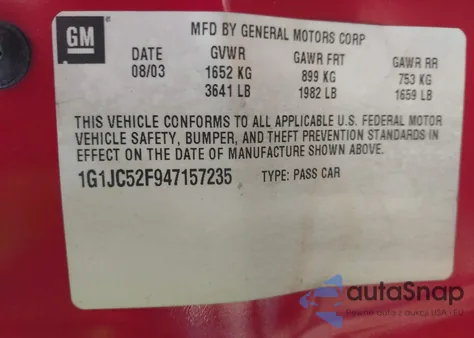 2004 Chevrolet Cavalier from USA, damaged, VIN 1G1JC52F947157235